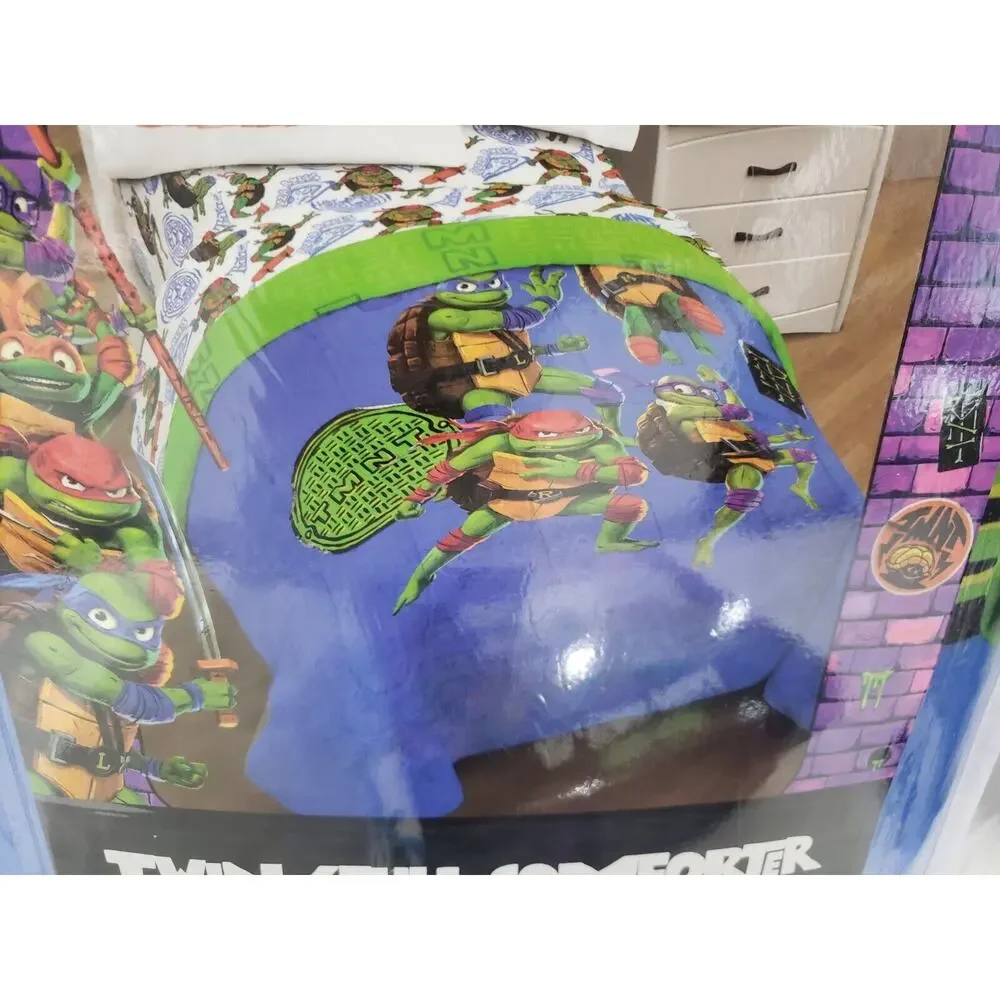 NEW Teenage Mutant Ninja Turtles TMNT Reversible Twin‎ Comforter AND Sheet Set